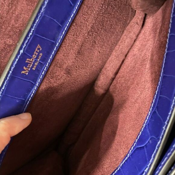 Mulberry Mews Mini Glossed Croc-Effect Shoulder Bag in Blue Leather - Picture 6 of 8